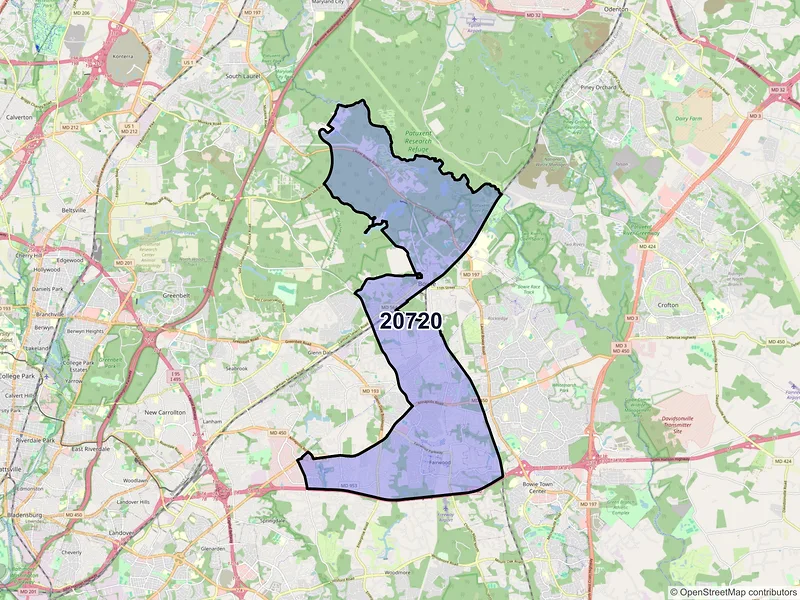 Map of ZIP Code 20720 — Bowie, MD