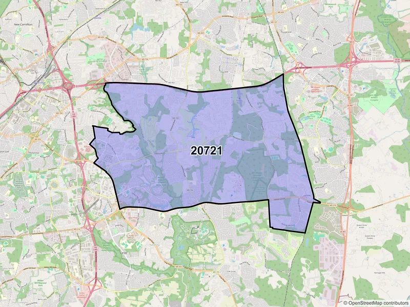 Map of ZIP Code 20721 — Bowie, MD