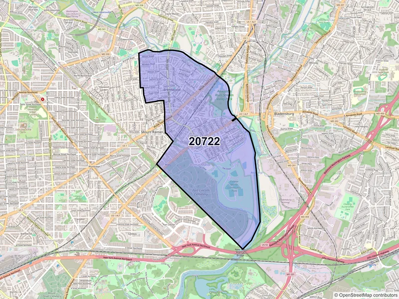 Map of ZIP Code 20722 — Brentwood, MD