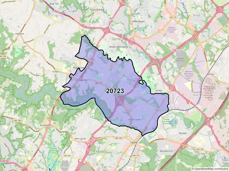 Map of ZIP Code 20723 — Laurel, MD