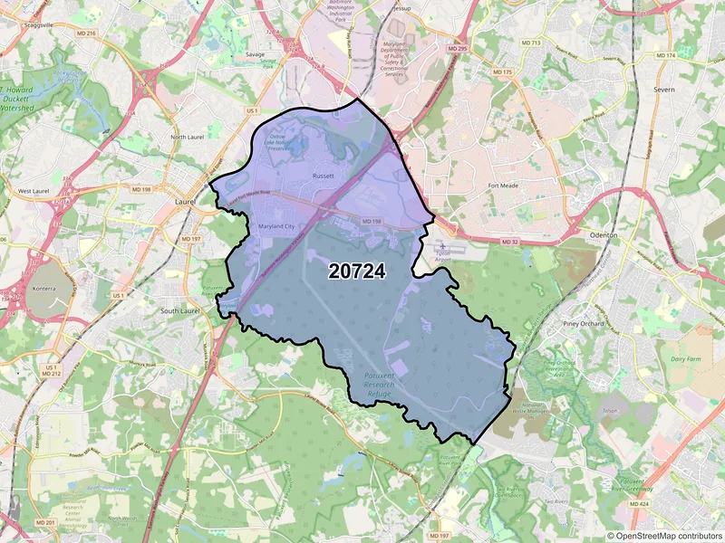 Map of ZIP Code 20724 — Laurel, MD