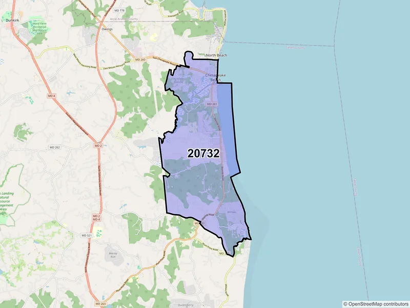 Map of ZIP Code 20732 — Chesapeake Beach, MD