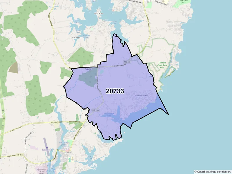 Map of ZIP Code 20733 — Churchton, MD