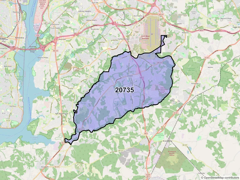 Map of ZIP Code 20735 — Clinton, MD