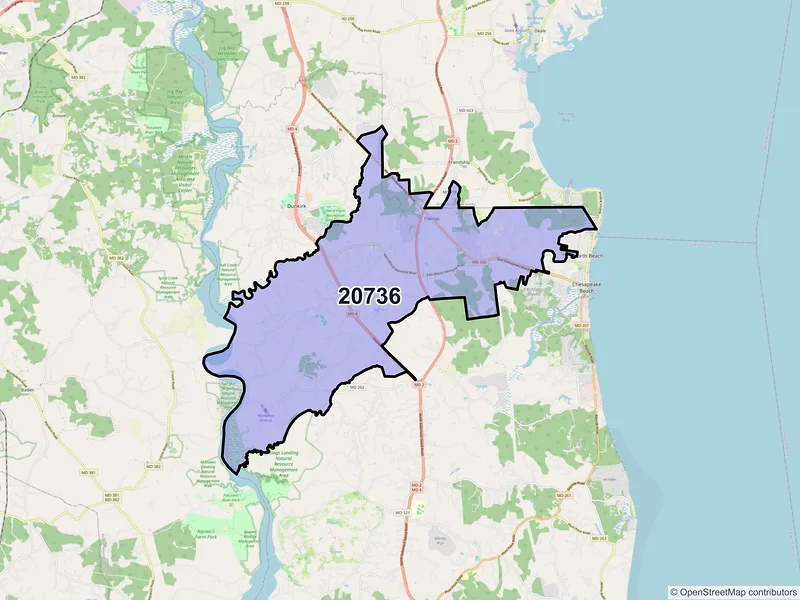 Map of ZIP Code 20736 — Owings, MD