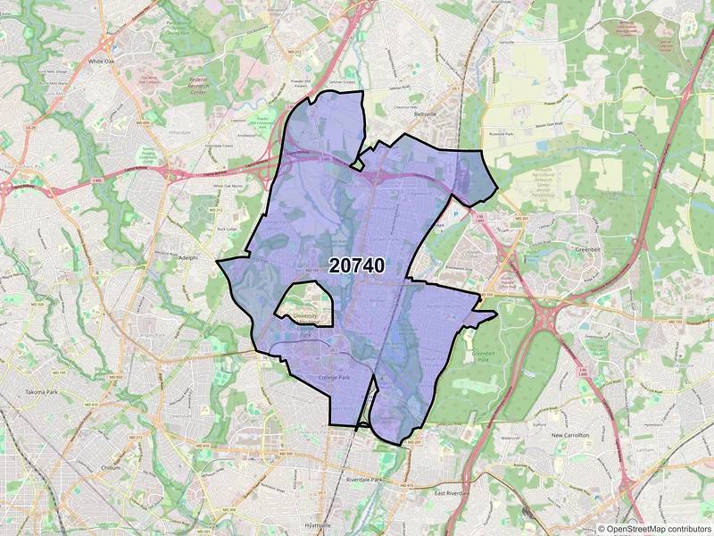 Map of ZIP Code 20740 — College Park, MD