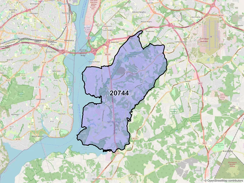 Map of ZIP Code 20744 — Fort Washington, MD