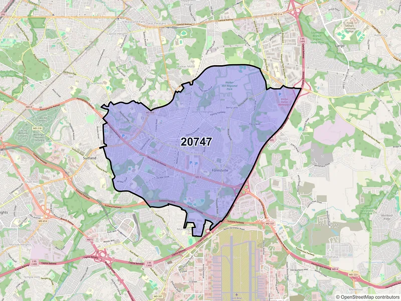 Map of ZIP Code 20747 — District Heights, MD
