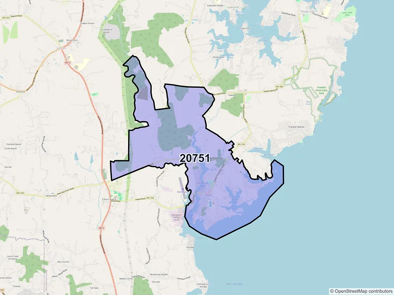 Map of ZIP Code 20751 — Deale, MD