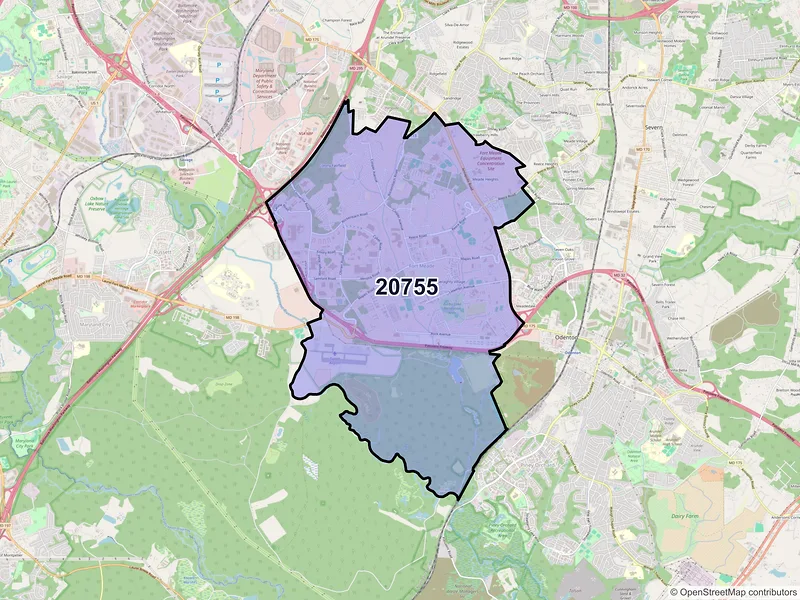 Map of ZIP Code 20755 — Fort George G Meade, MD