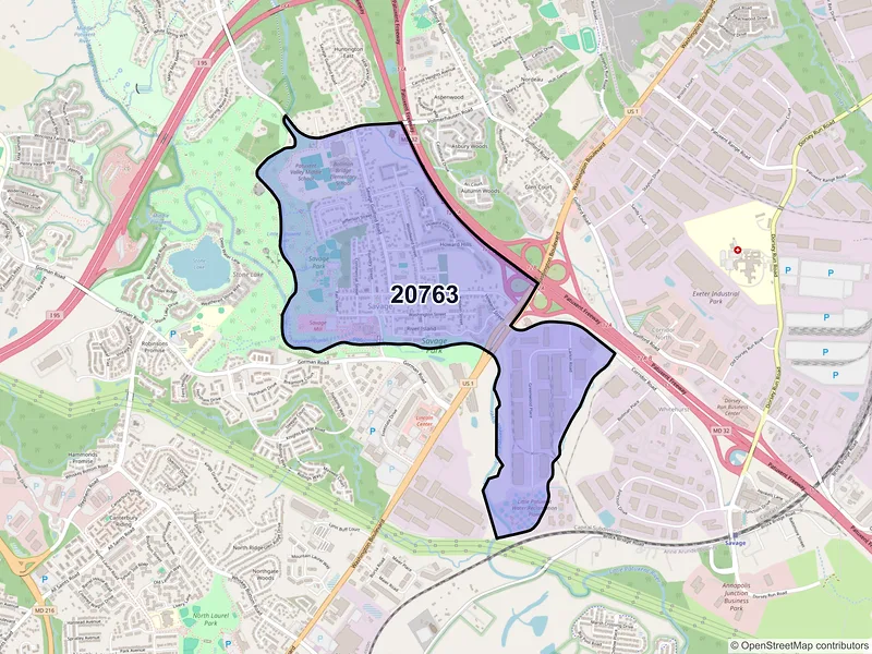 Map of ZIP Code 20763 — Savage, MD