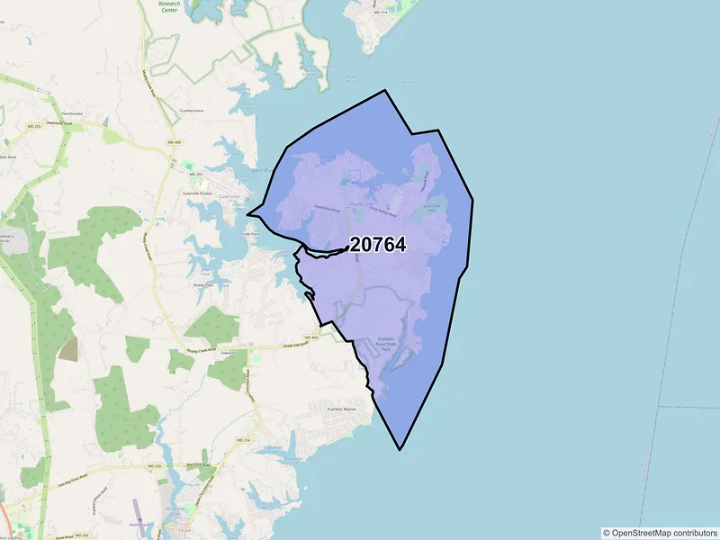 Map of ZIP Code 20764 — Shady Side, MD