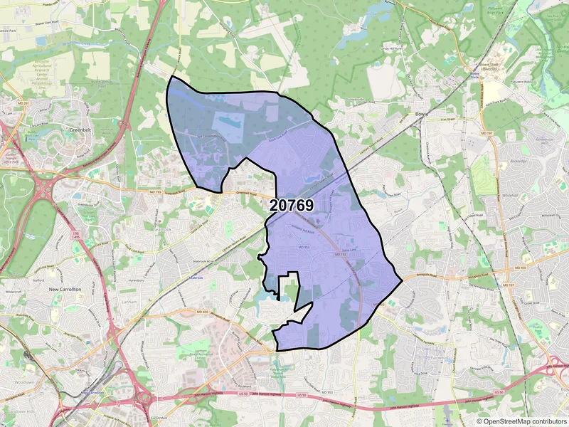 Map of Glenn Dale, Maryland and ZIP codes