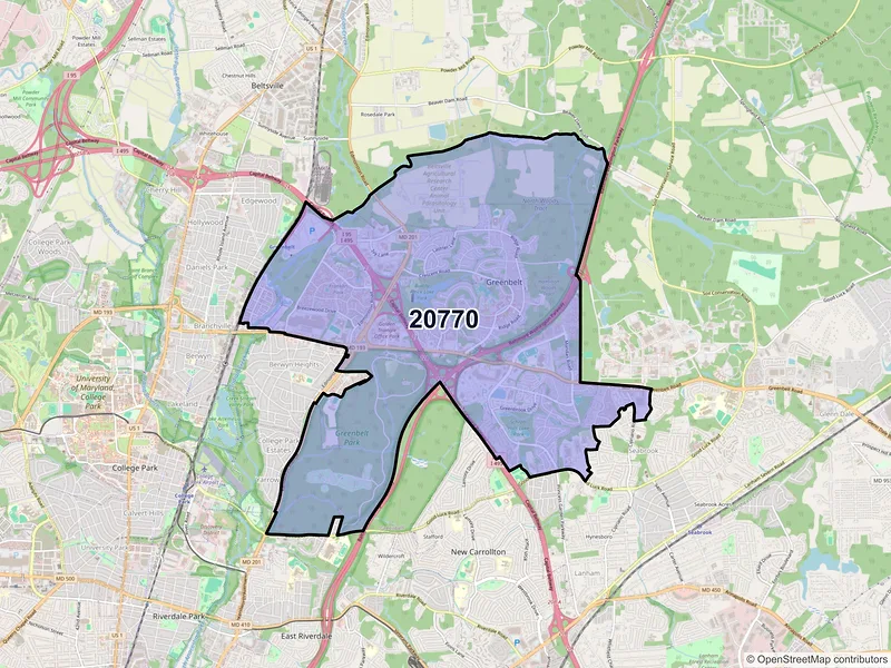 Map of ZIP Code 20770 — Greenbelt, MD