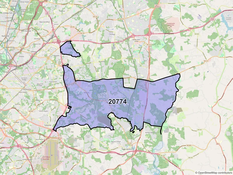 Map of ZIP Code 20774 — Upper Marlboro, MD