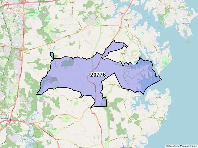 Map of ZIP Code 20776 — Harwood, MD