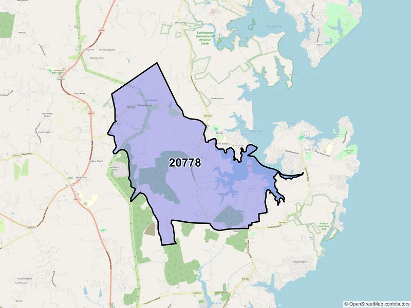 Map of ZIP Code 20778 — West River, MD