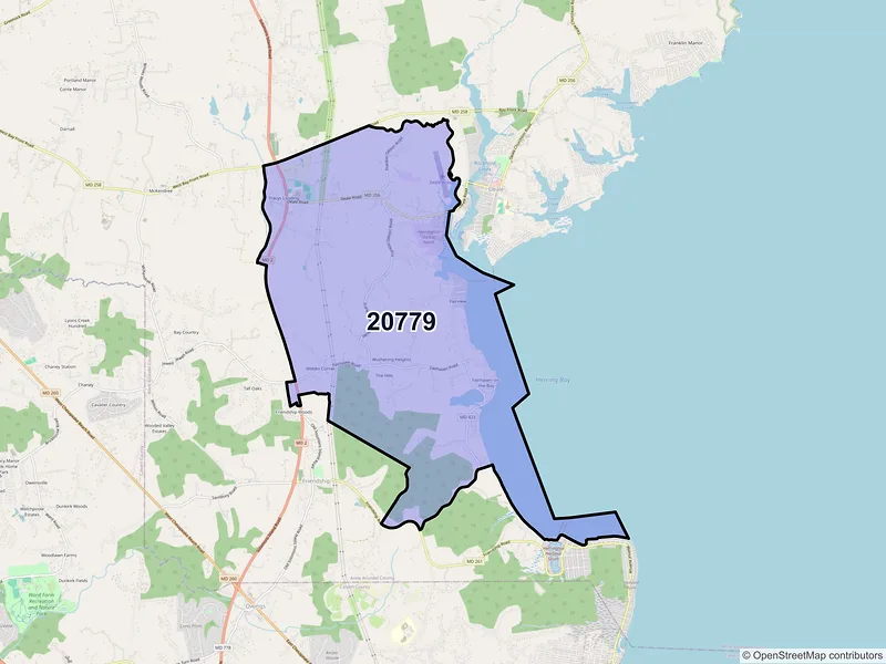 Map of ZIP Code 20779 — Tracys Landing, MD