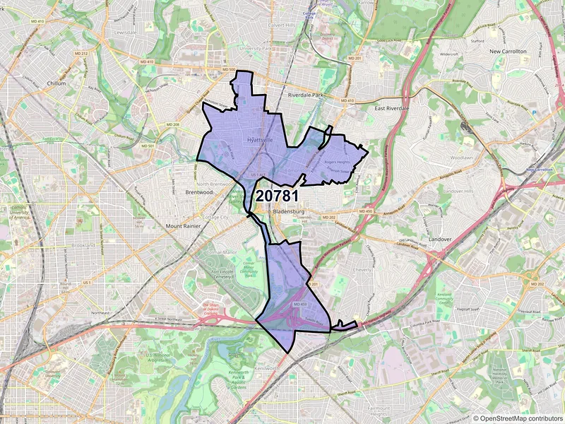 Map of ZIP Code 20781 — Hyattsville, MD