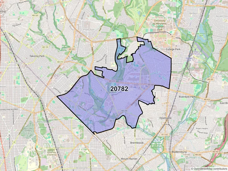 Map of ZIP Code 20782 — Hyattsville, MD