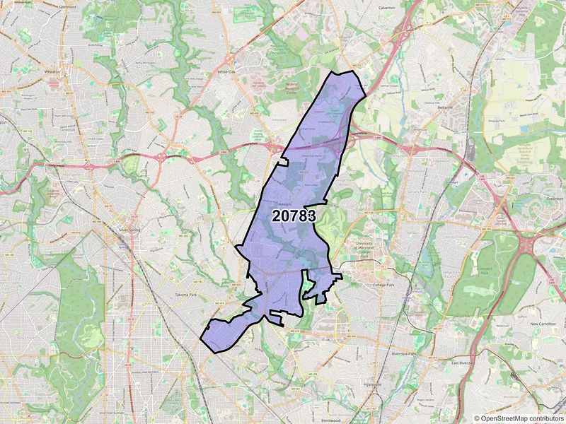 Map of ZIP Code 20783 — Hyattsville, MD