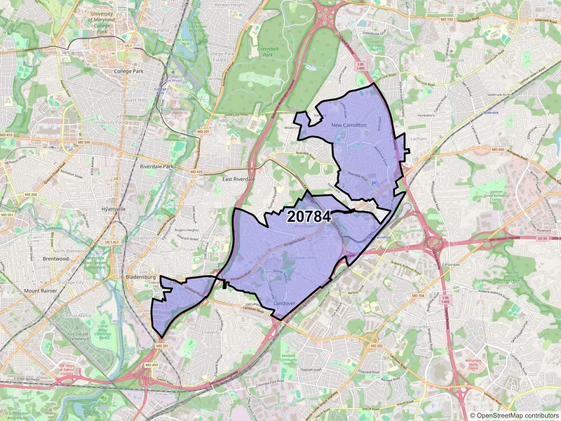 Map of ZIP Code 20784 — Hyattsville, MD