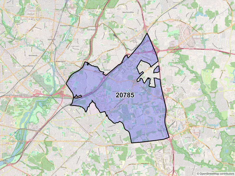 Map of ZIP Code 20785 — Hyattsville, MD