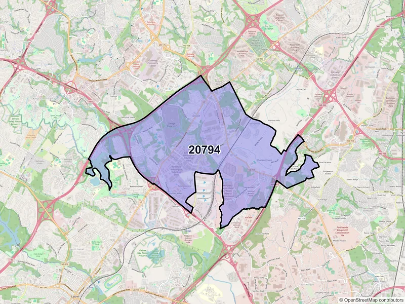 Map of ZIP Code 20794 — Jessup, MD