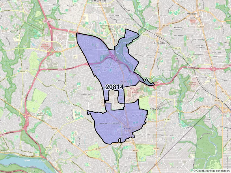 Map of ZIP Code 20814 — Bethesda, MD