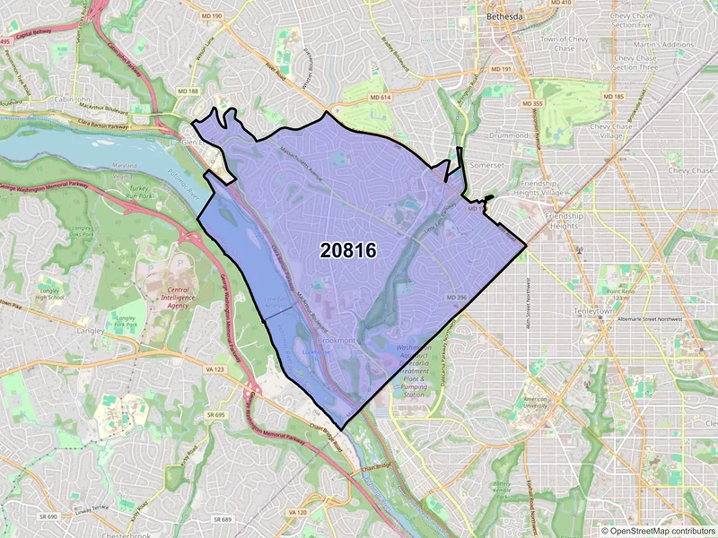Map of ZIP Code 20816 — Bethesda, MD