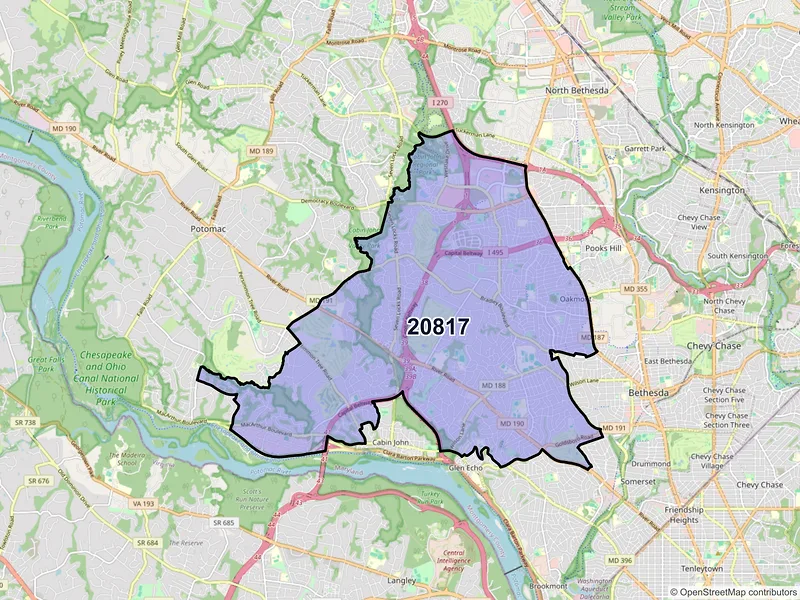 Map of ZIP Code 20817 — Bethesda, MD