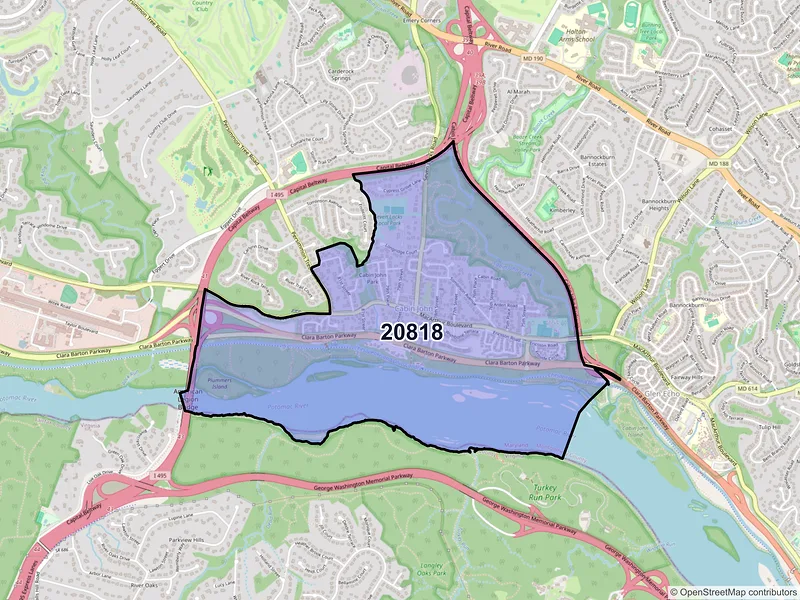 Map of ZIP Code 20818 — Cabin John, MD