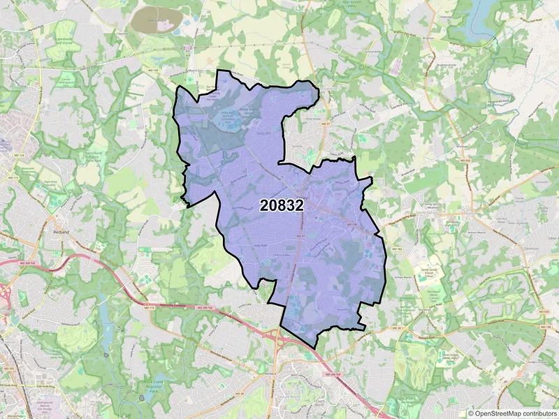 Map of ZIP Code 20832 — Olney, MD