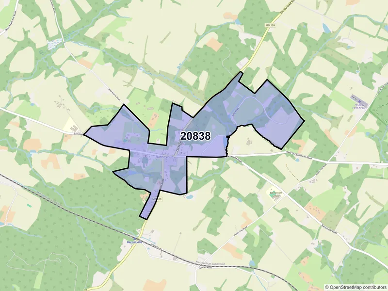 Map of ZIP Code 20838 — Barnesville, MD