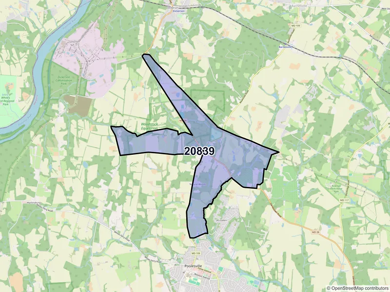 Map of ZIP Code 20839 — Beallsville, MD