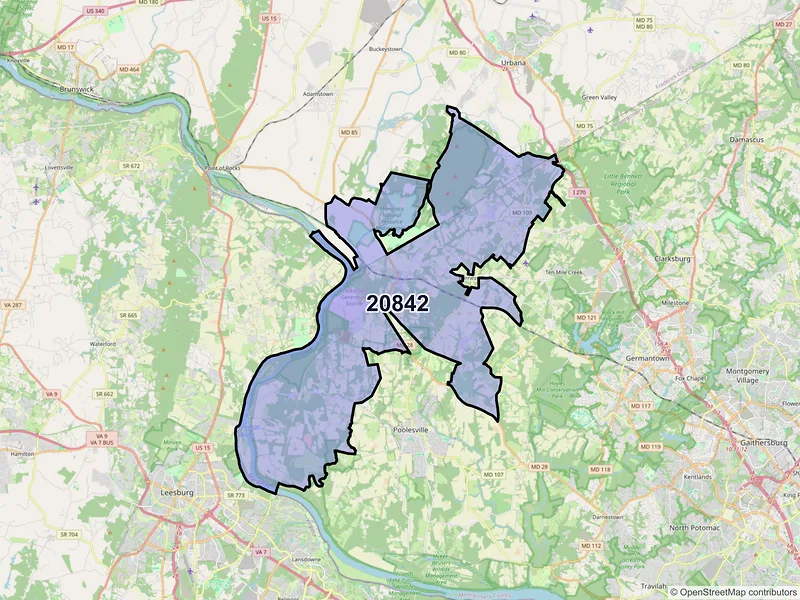 Map of ZIP Code 20842 — Dickerson, MD