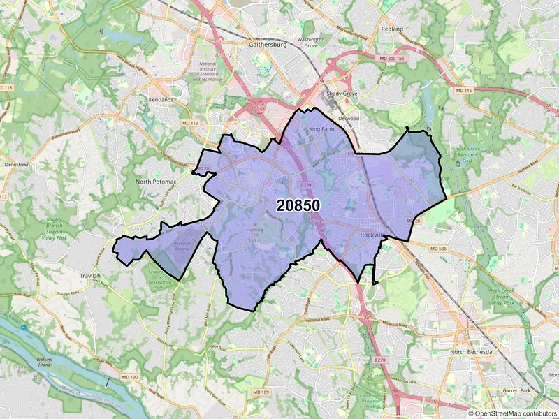 Map of ZIP Code 20850 — Rockville, MD