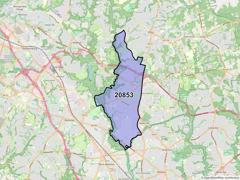 Map of ZIP Code 20853 — Rockville, MD