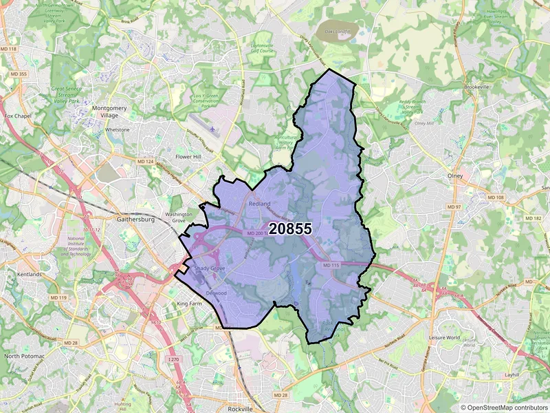 Map of ZIP Code 20855 — Derwood, MD