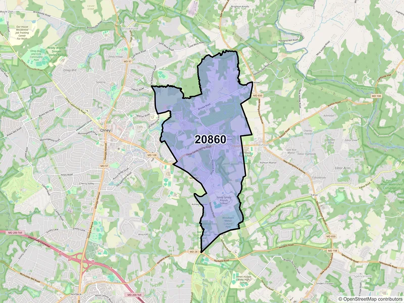 Map of ZIP Code 20860 — Sandy Spring, MD