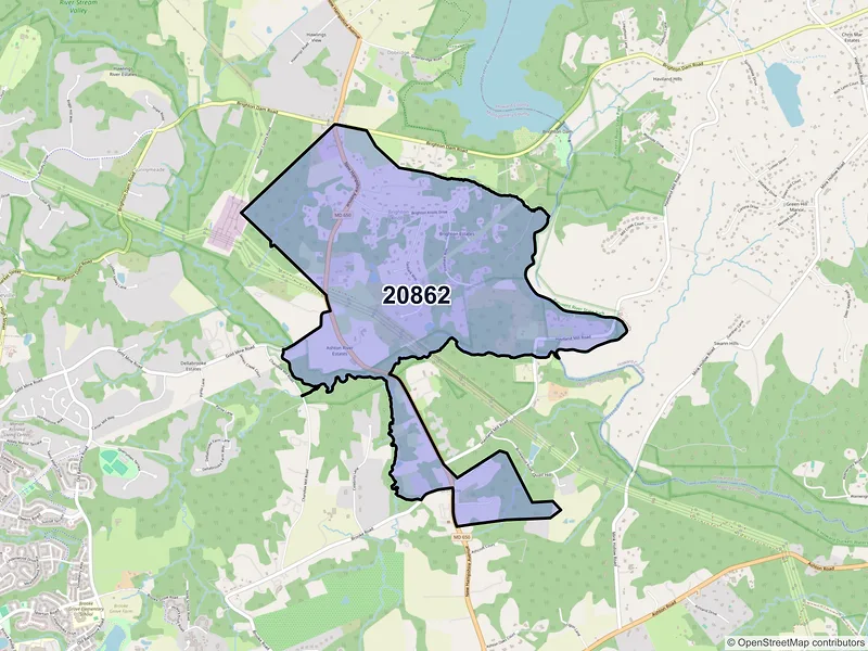 Map of ZIP Code 20862 — Brinklow, MD