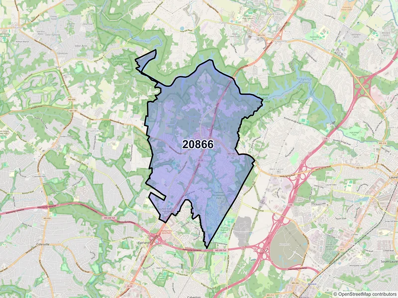 Map of ZIP Code 20866 — Burtonsville, MD