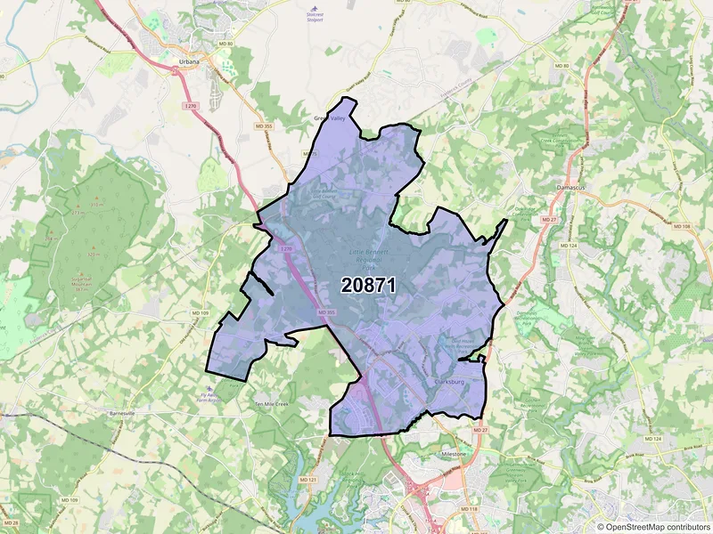 Map of ZIP Code 20871 — Clarksburg, MD