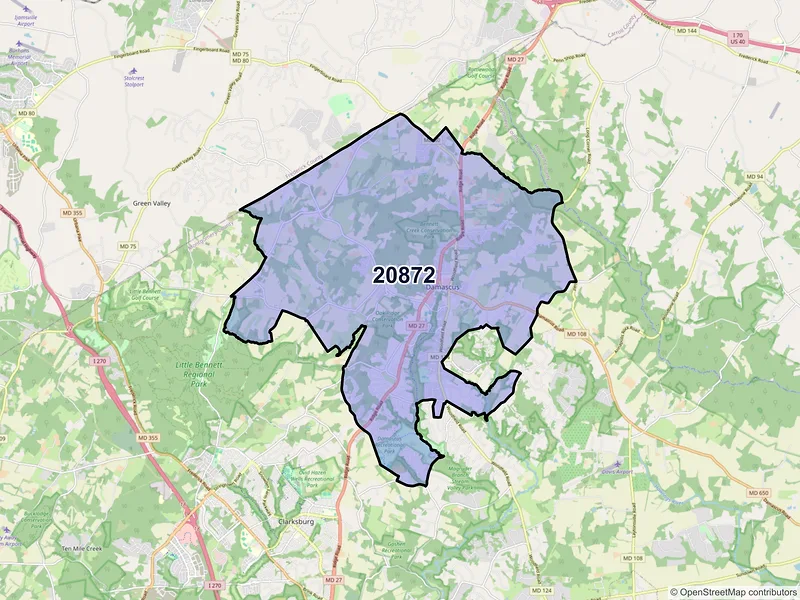 Map of ZIP Code 20872 — Damascus, MD