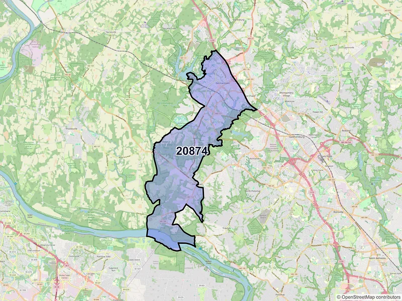 Map of ZIP Code 20874 — Germantown, MD