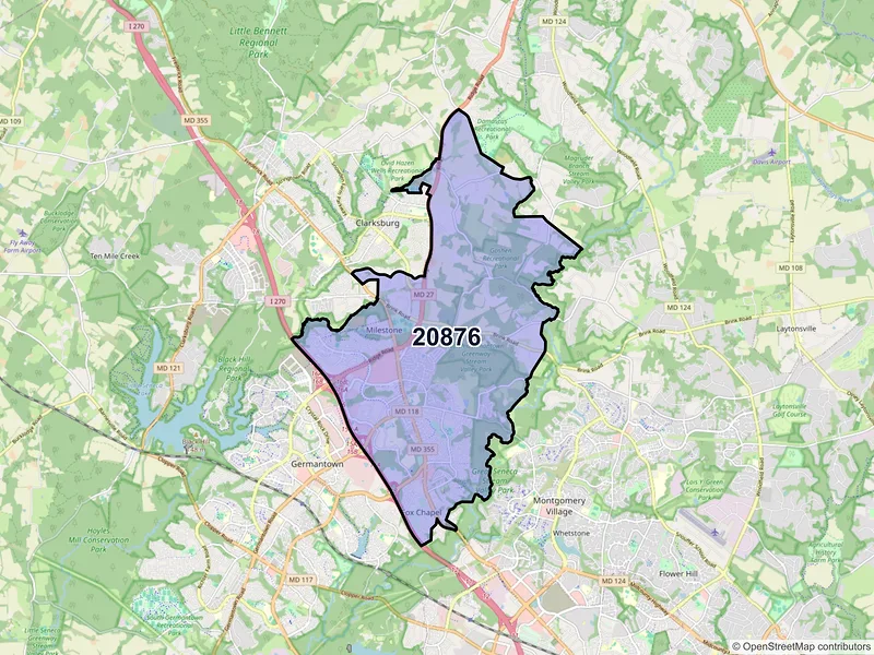 Map of ZIP Code 20876 — Germantown, MD