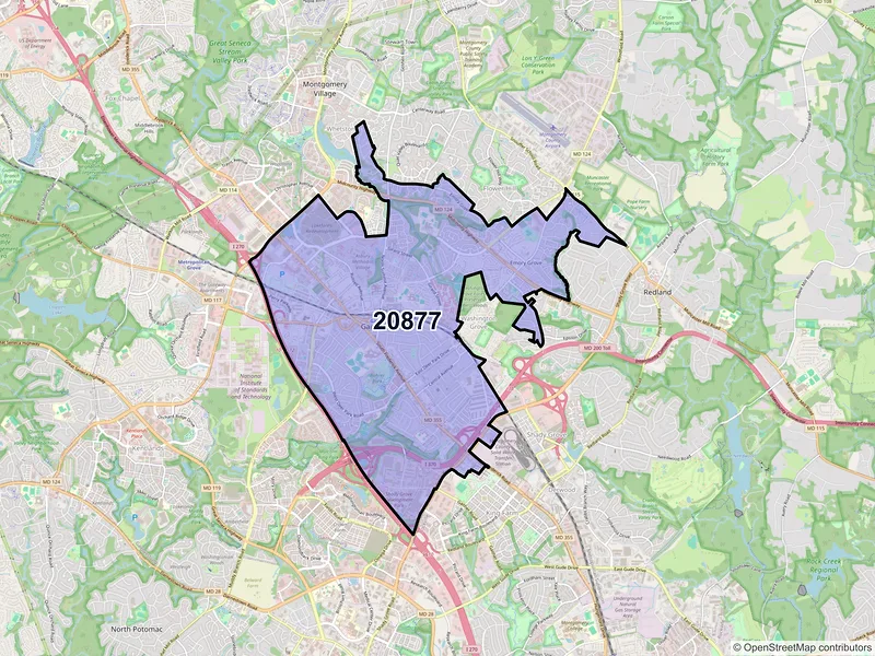 Map of ZIP Code 20877 — Gaithersburg, MD