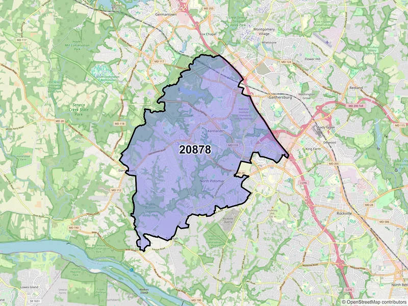 Map of ZIP Code 20878 — Gaithersburg, MD