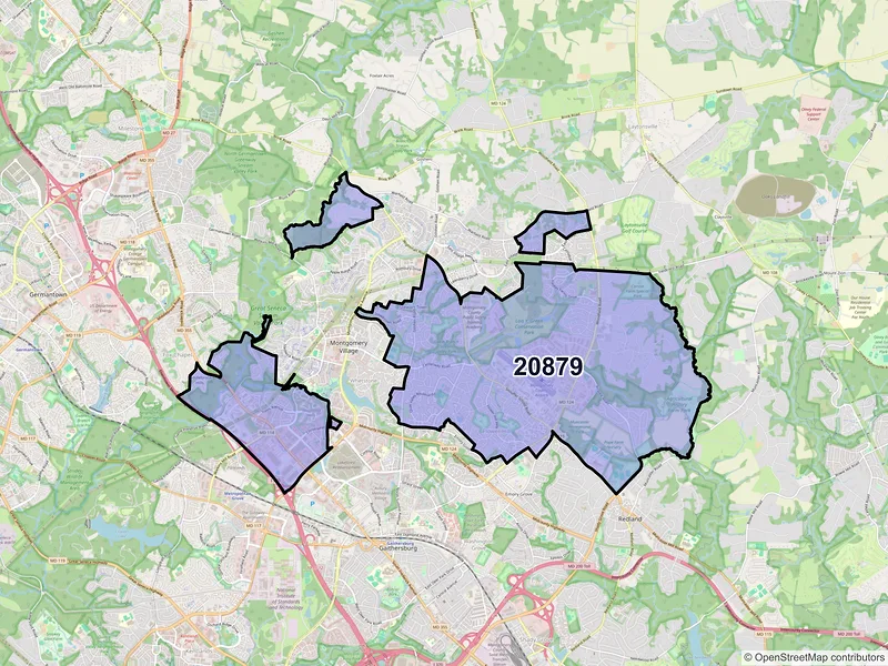 Map of ZIP Code 20879 — Gaithersburg, MD