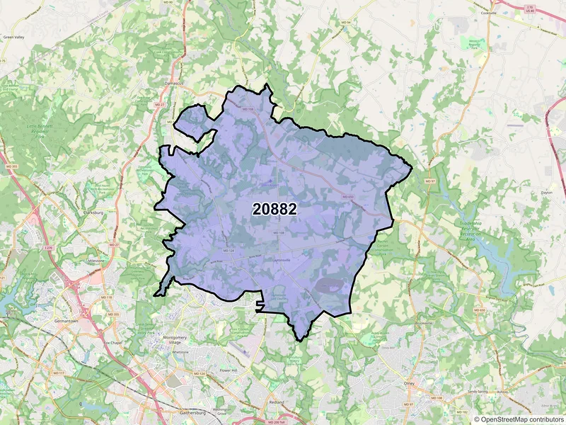 Map of ZIP Code 20882 — Gaithersburg, MD